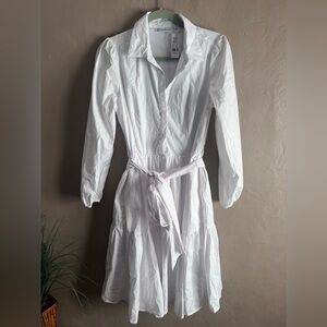 New York & Company White Long-Sleeve Tie-Waist Midi Dress